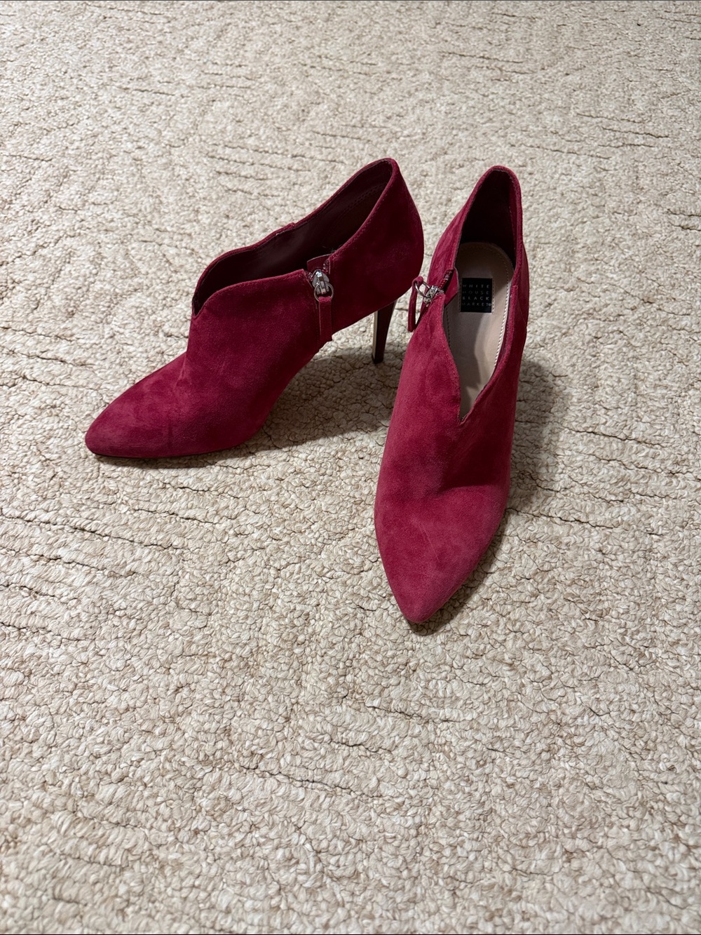 White House Black Market Wine Suede Pointed-Toe Stiletto Booties